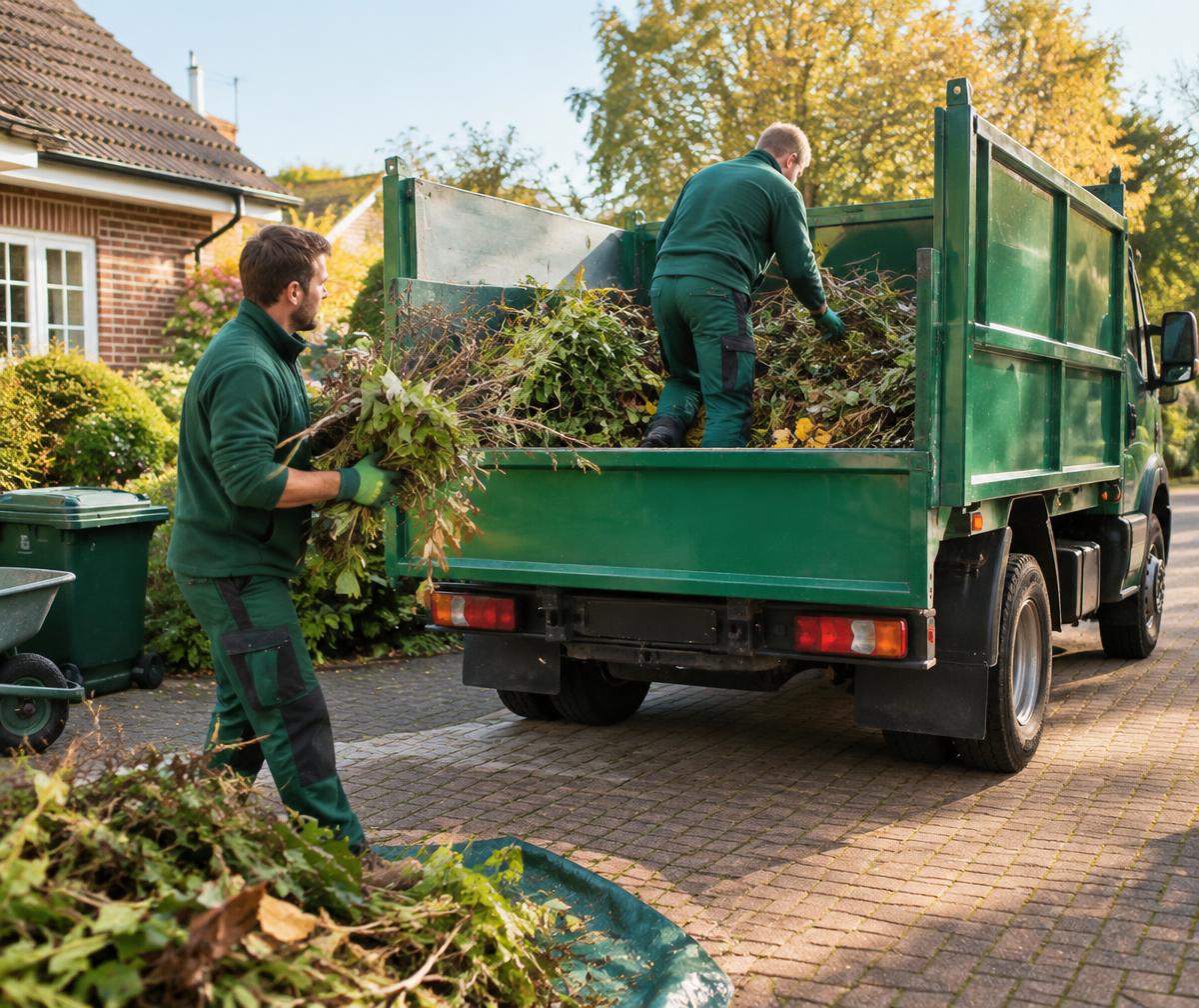 Illustrative image of a garden waste clearance team